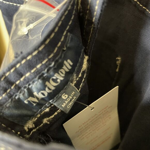 MODCLOTH Women's Blue Pinafore Overall Bib Dress Large Pockets Sz 6 NEW - Picture 7 of 7